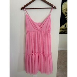 O. LILI SIdonio Pink Mini Dress Sleeveless Tiered Ruffle L Summer